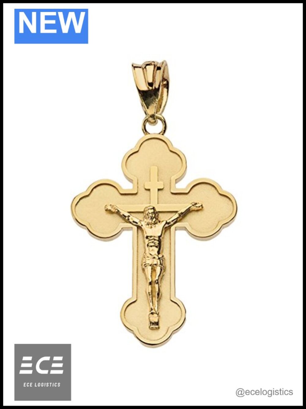 Solid 14k Yellow Gold Eastern Orthodox Cross Crucifix Pendant Large